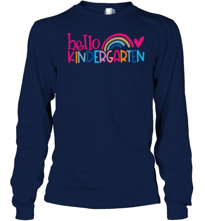Hello Kindergarten T- with Cute Colorful Pastel Rainbow Graphic Long Sleeved T-shirt