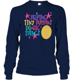 Helping Tiny Humans Do Big Things Retro Smiley Face Teacher Long Sleeved T-shirt