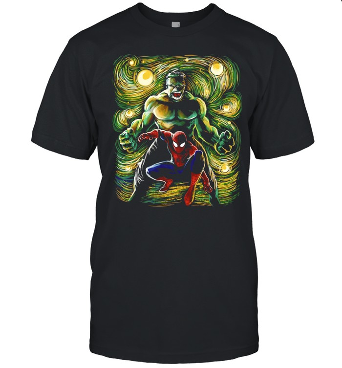 Hulk and Spider-Man Starry Night Marvel Classic Men's T-shirt