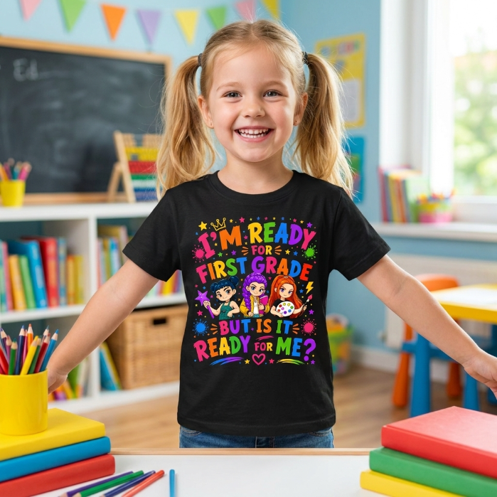 I'm Ready For First Grade But Is It Ready For Me Colorful Bubble Font Shirt