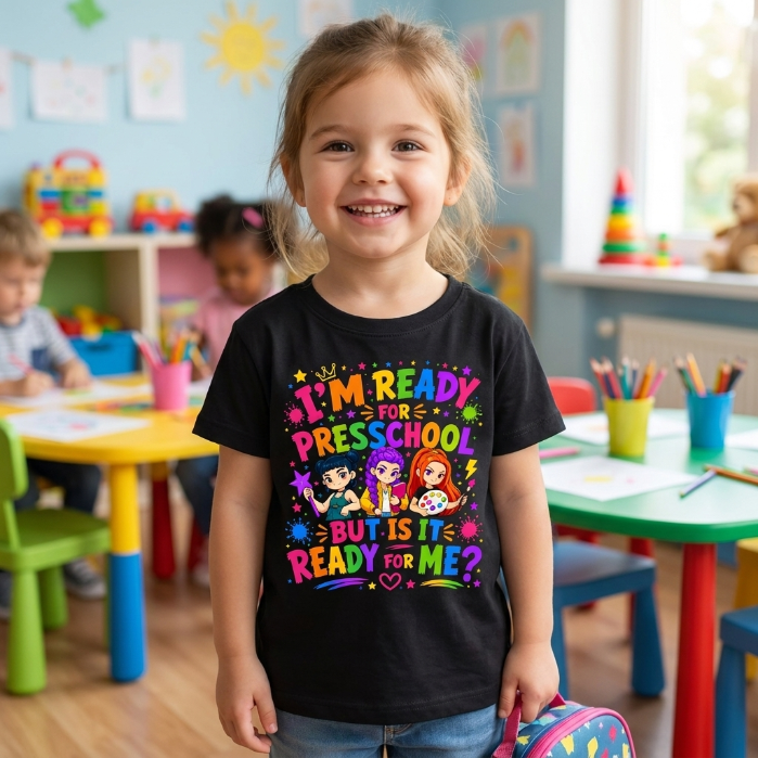 I'm Ready For Preschool But Is It Ready For Me Colorful Bubble Font Shirt