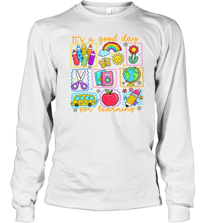 It's a Good Day for Learning T- with Colorful Crayon Doodles Long Sleeved T-shirt