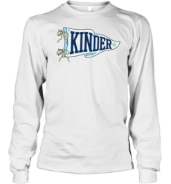 Kinder Blue Gingham Pennant T- with Navy Varsity Letters Long Sleeved T-shirt