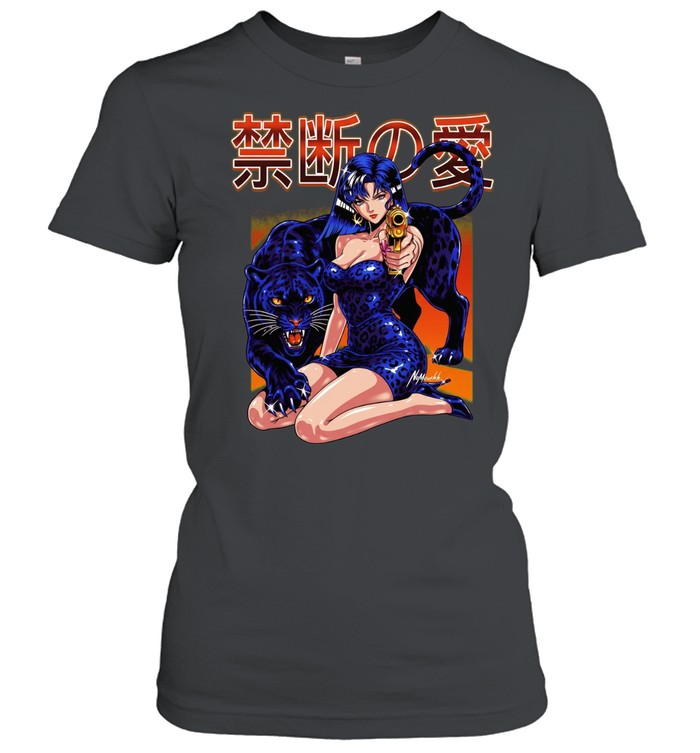 Kinshi no ai anime girl with black panther pistol Japanese kanji Classic Women's T-shirt