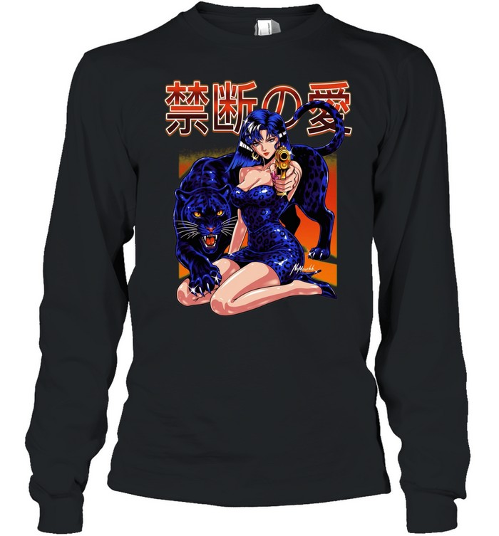 Kinshi no ai anime girl with black panther pistol Japanese kanji Long Sleeved T-shirt