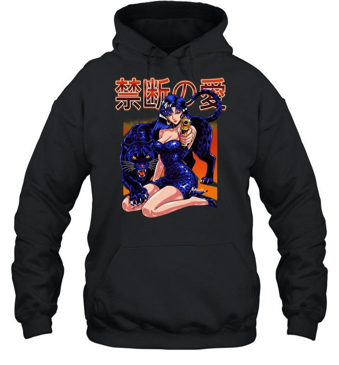 Kinshi no ai anime girl with black panther pistol Japanese kanji Unisex Hoodie