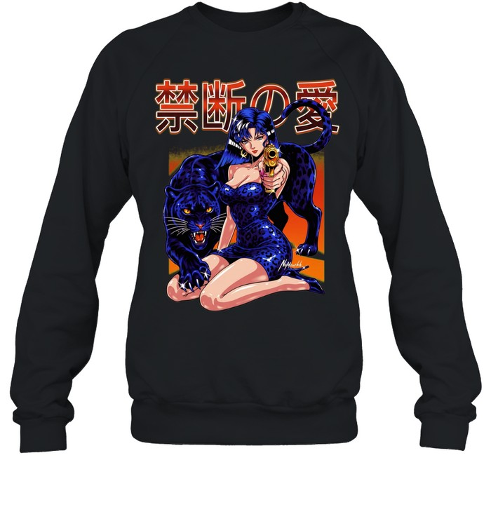 Kinshi no ai anime girl with black panther pistol Japanese kanji Unisex Sweatshirt