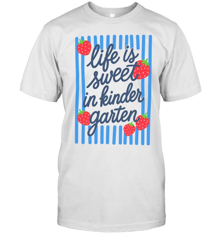 Life Is Sweet In Kindergarten T- with Red Strawberries and Blue Stripes Classic Men's T-shirt