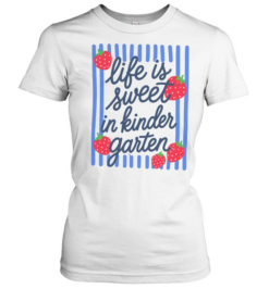 Life Is Sweet In Second Grade T- with Red Strawberries and Blue Stripes Classic Women's T-shirt