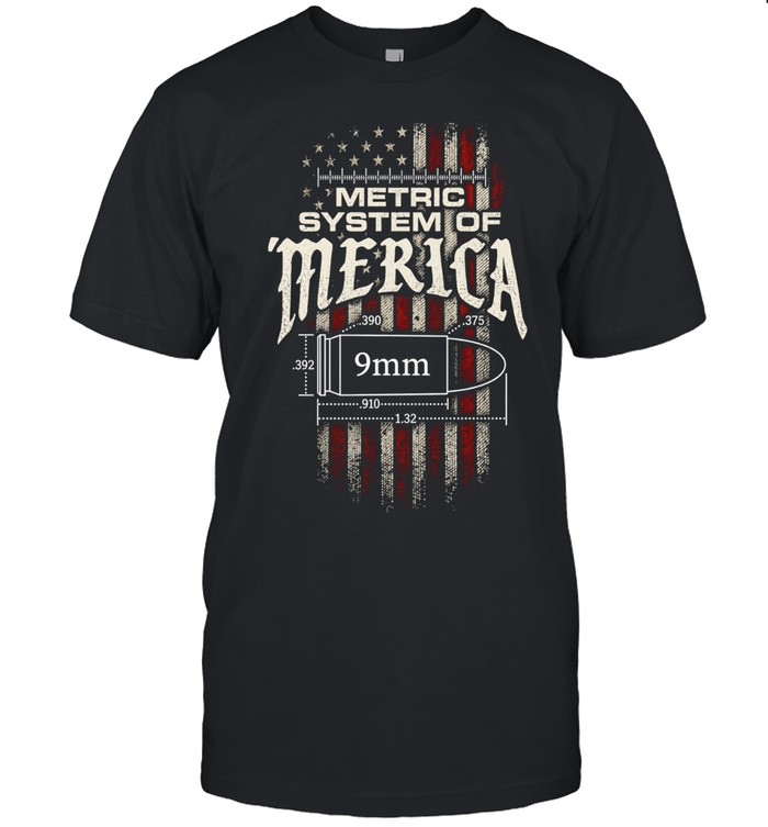 Metric System of Merica 9mm bullet American flag Classic Men's T-shirt