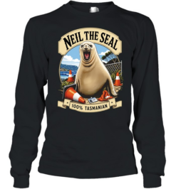 Neil the seal 100_ Tasmanian animal mascot traffic cone beach ocean nature Long Sleeved T-shirt