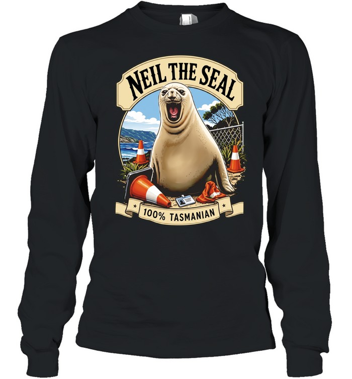 Neil the seal 100_ Tasmanian animal mascot traffic cone beach ocean nature Long Sleeved T-shirt