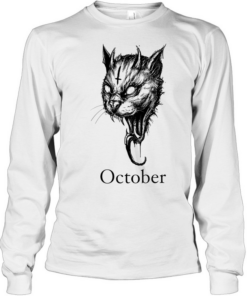 October Demon Cat gothic occult halloween Long Sleeved T-shirt