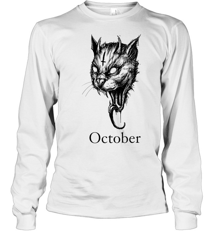 October Demon Cat gothic occult halloween Long Sleeved T-shirt