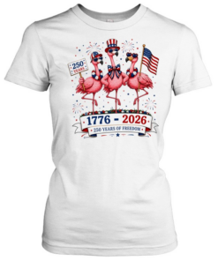 Patriotic Flamingo 250 Years Freedom USA 4th of July 1776 2026  Classic Women's T-shirt