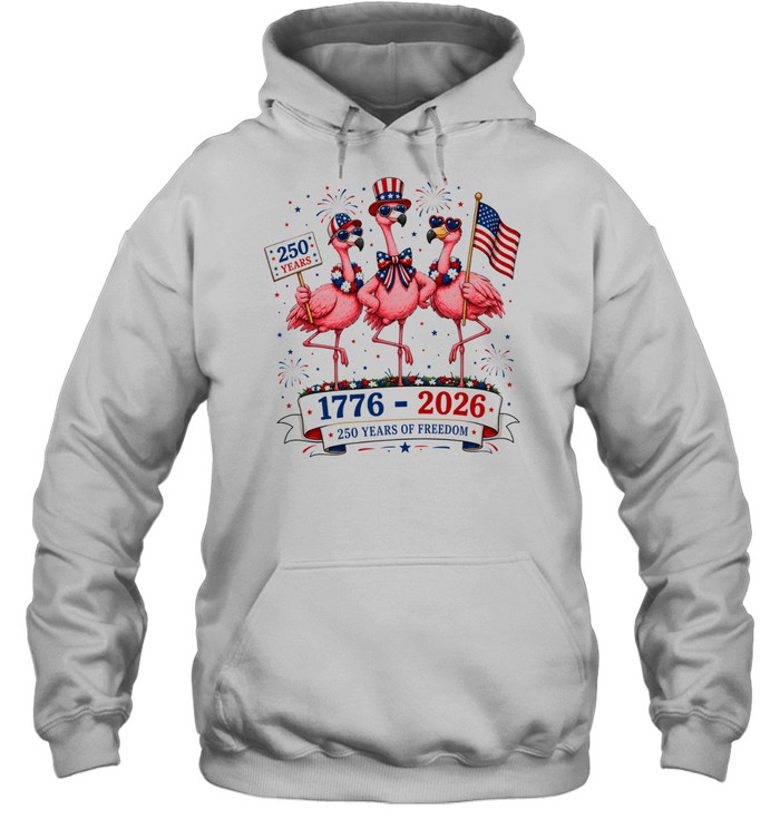 Patriotic Flamingo 250 Years Freedom USA 4th of July 1776 2026 Unisex Hoodie