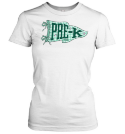 Pre-K Mint Gingham Pennant T- with Dark Green Varsity Letters Classic Women's T-shirt