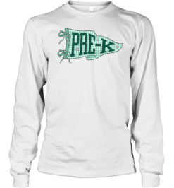 Pre-K Mint Gingham Pennant T- with Dark Green Varsity Letters Long Sleeved T-shirt