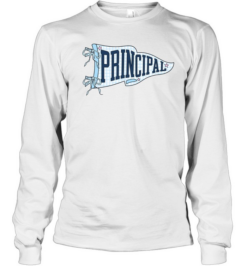 Principal Blue Gingham Pennant T- with Navy Varsity Letters Long Sleeved T-shirt