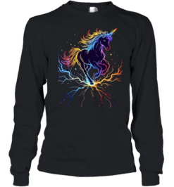 Rainbow Electric Lightning Unicorn Magical Long Sleeved T-shirt