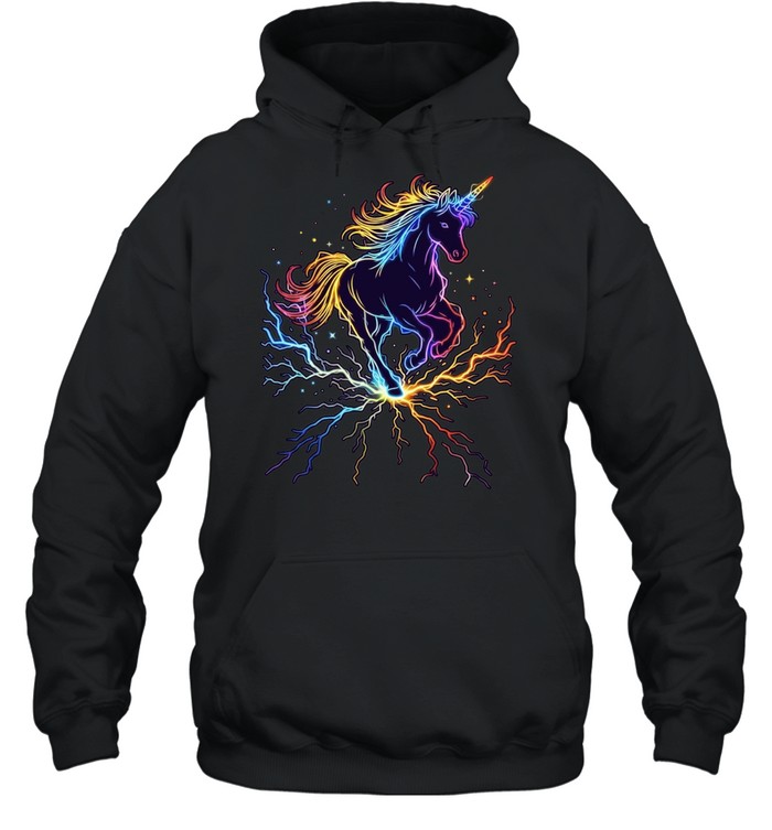 Rainbow Electric Lightning Unicorn Magical Unisex Hoodie