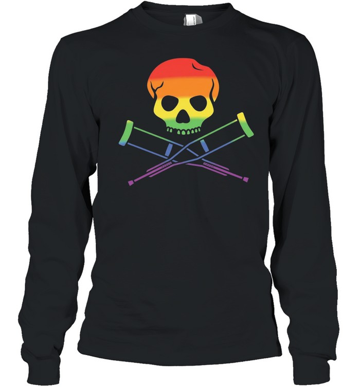 Rainbow Skull with Crutches Pride Long Sleeved T-shirt