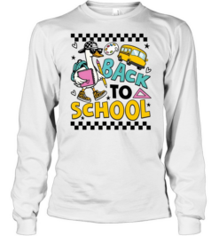 Retro Back to School T- with Cool Goose and Yellow School Bus Long Sleeved T-shirt