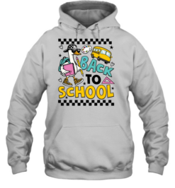 Retro Back to School T- with Cool Goose and Yellow School Bus Unisex Hoodie