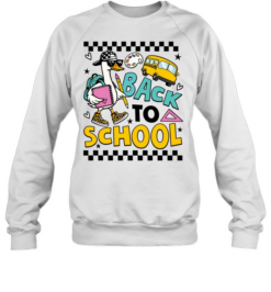 Retro Back to School T- with Cool Goose and Yellow School Bus Unisex Sweatshirt