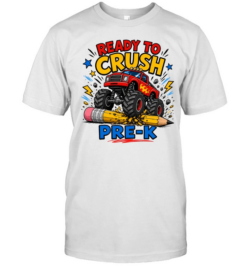 Retro Red Monster Truck Crushing Pencil Pre-K Graphic Tee Classic Men's T-shirt