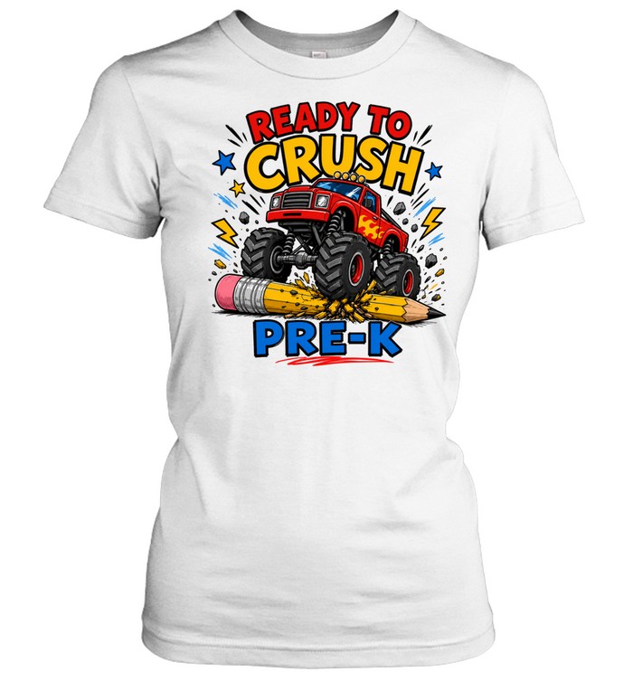 Retro Red Monster Truck Crushing Pencil Pre-K Graphic Tee Classic Women's T-shirt