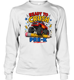 Retro Red Monster Truck Crushing Pencil Pre-K Graphic Tee Long Sleeved T-shirt