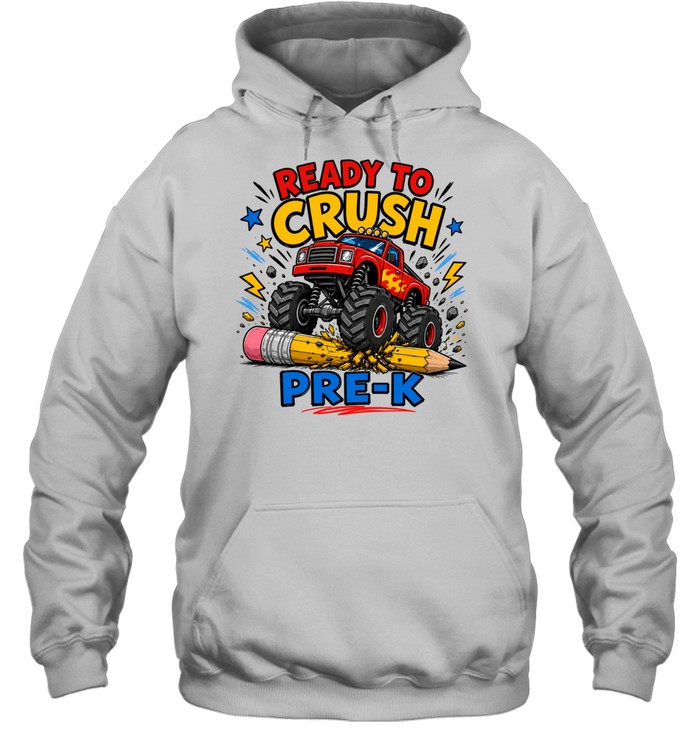 Retro Red Monster Truck Crushing Pencil Pre-K Graphic Tee Unisex Hoodie