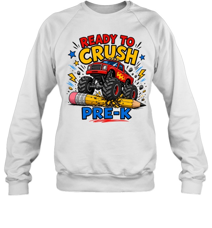 Retro Red Monster Truck Crushing Pencil Pre-K Graphic Tee Unisex Sweatshirt