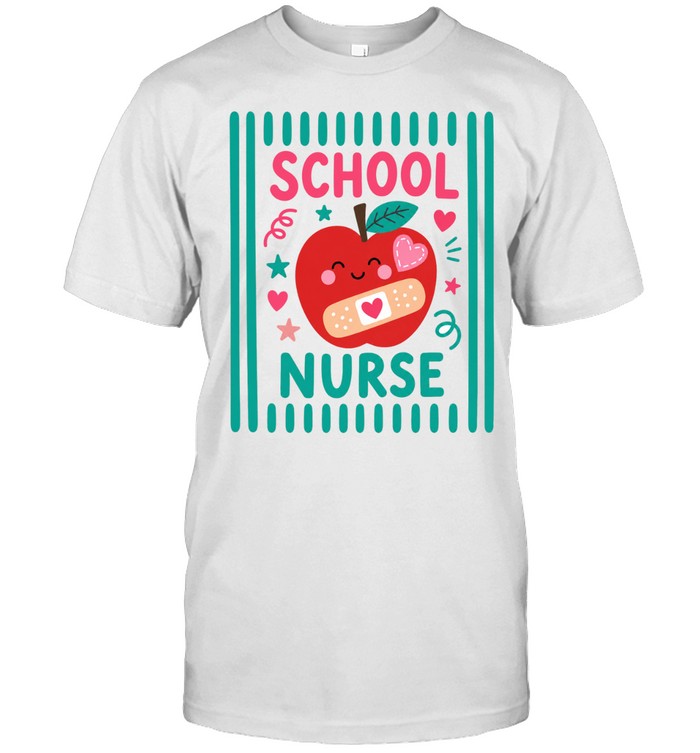 School Nurse T- with Cute Kawaii Apple and Teal Vertical Stripes Classic Men's T-shirt