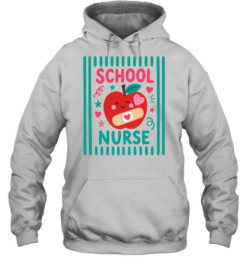 School Nurse T- with Cute Kawaii Apple and Teal Vertical Stripes Unisex Hoodie