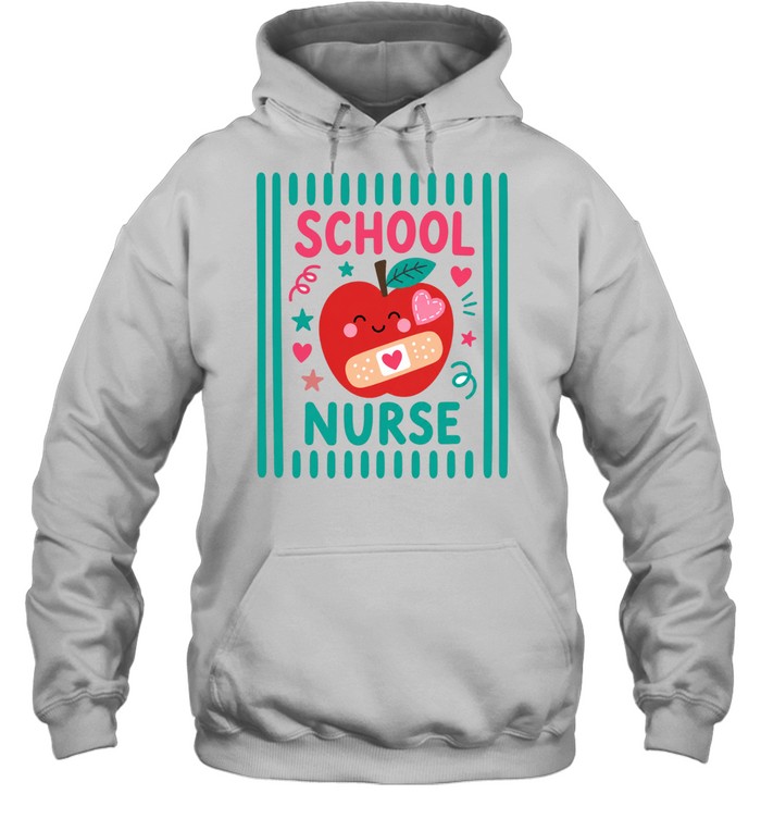 School Nurse T- with Cute Kawaii Apple and Teal Vertical Stripes Unisex Hoodie