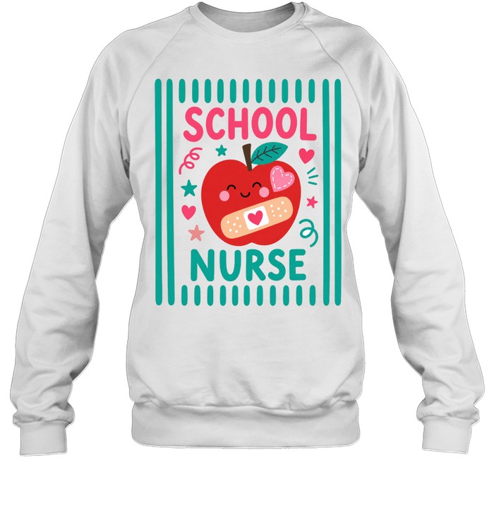 School Nurse T- with Cute Kawaii Apple and Teal Vertical Stripes Unisex Sweatshirt