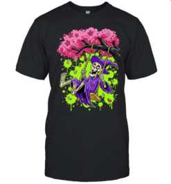 Skeleton Witch on a Swing in Cherry Blossom Tree Halloween  Classic Men's T-shirt