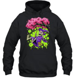 Skeleton Witch on a Swing in Cherry Blossom Tree Halloween  Unisex Hoodie