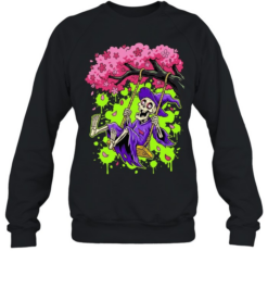 Skeleton Witch on a Swing in Cherry Blossom Tree Halloween  Unisex Sweatshirt