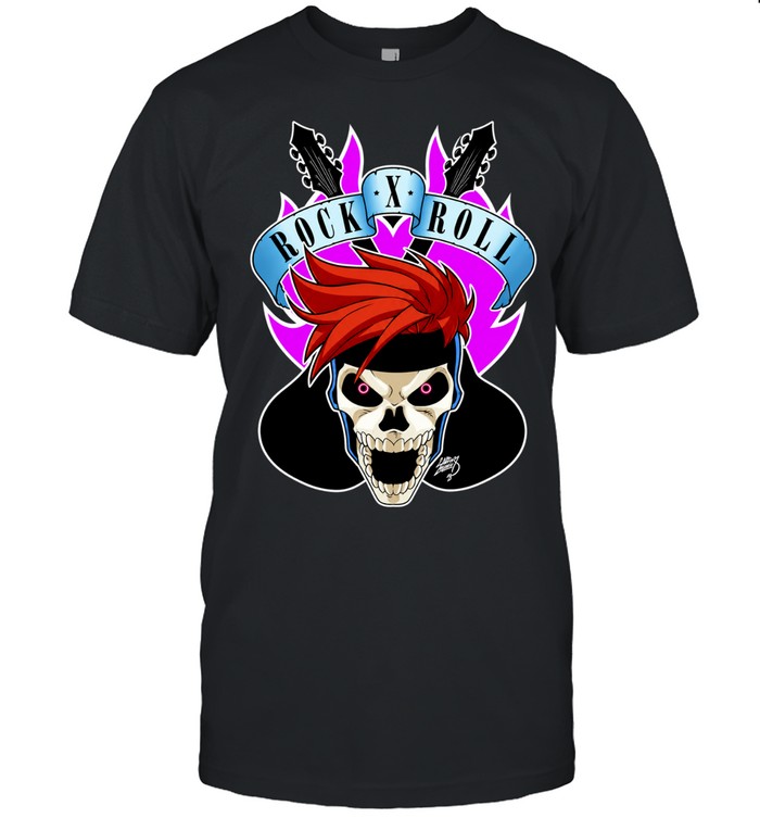 Skull Rock X Roll Music Headbanger Skeleton with Spiky Red Hair Classic Men's T-shirt