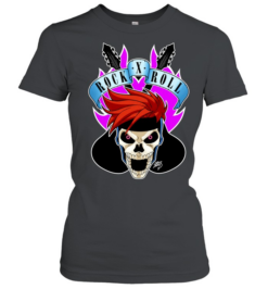 Skull Rock X Roll Music Headbanger Skeleton with Spiky Red Hair Classic Women's T-shirt