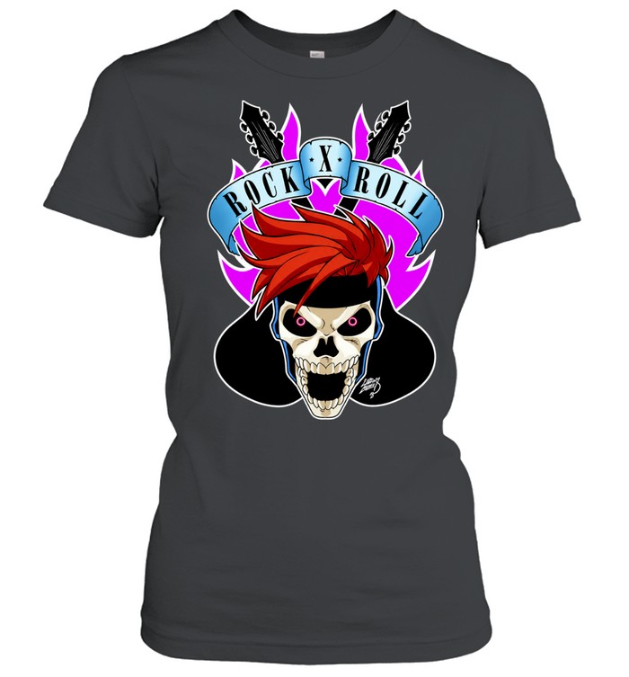 Skull Rock X Roll Music Headbanger Skeleton with Spiky Red Hair Classic Women's T-shirt