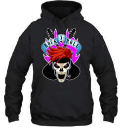 Skull Rock X Roll Music Headbanger Skeleton with Spiky Red Hair Unisex Hoodie