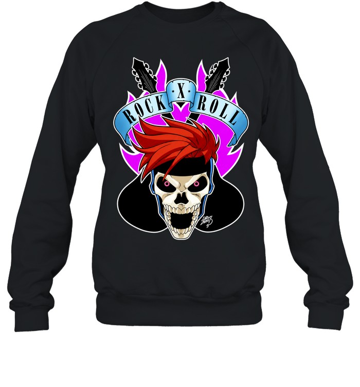 Skull Rock X Roll Music Headbanger Skeleton with Spiky Red Hair Unisex Sweatshirt
