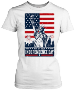Statue of Liberty 4th of July Independence Day fireworks city skyline  Classic Women's T-shirt