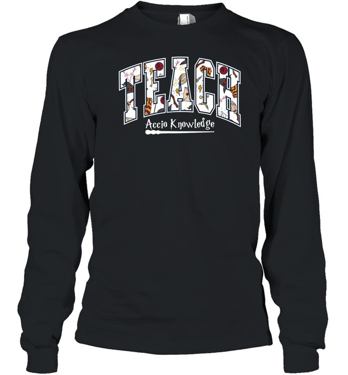 Teach Accio Knowledge Wizard Teacher T- with Magic School Pattern Long Sleeved T-shirt