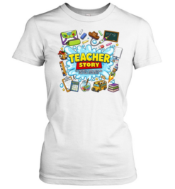 Teacher Story T- with Cute Space Ranger and Cowboy School Supplies Classic Women's T-shirt