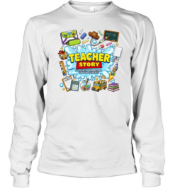 Teacher Story T- with Cute Space Ranger and Cowboy School Supplies Long Sleeved T-shirt
